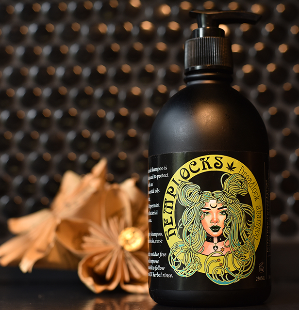 Hemplocks dreadlock shampoo in a black pump bottle